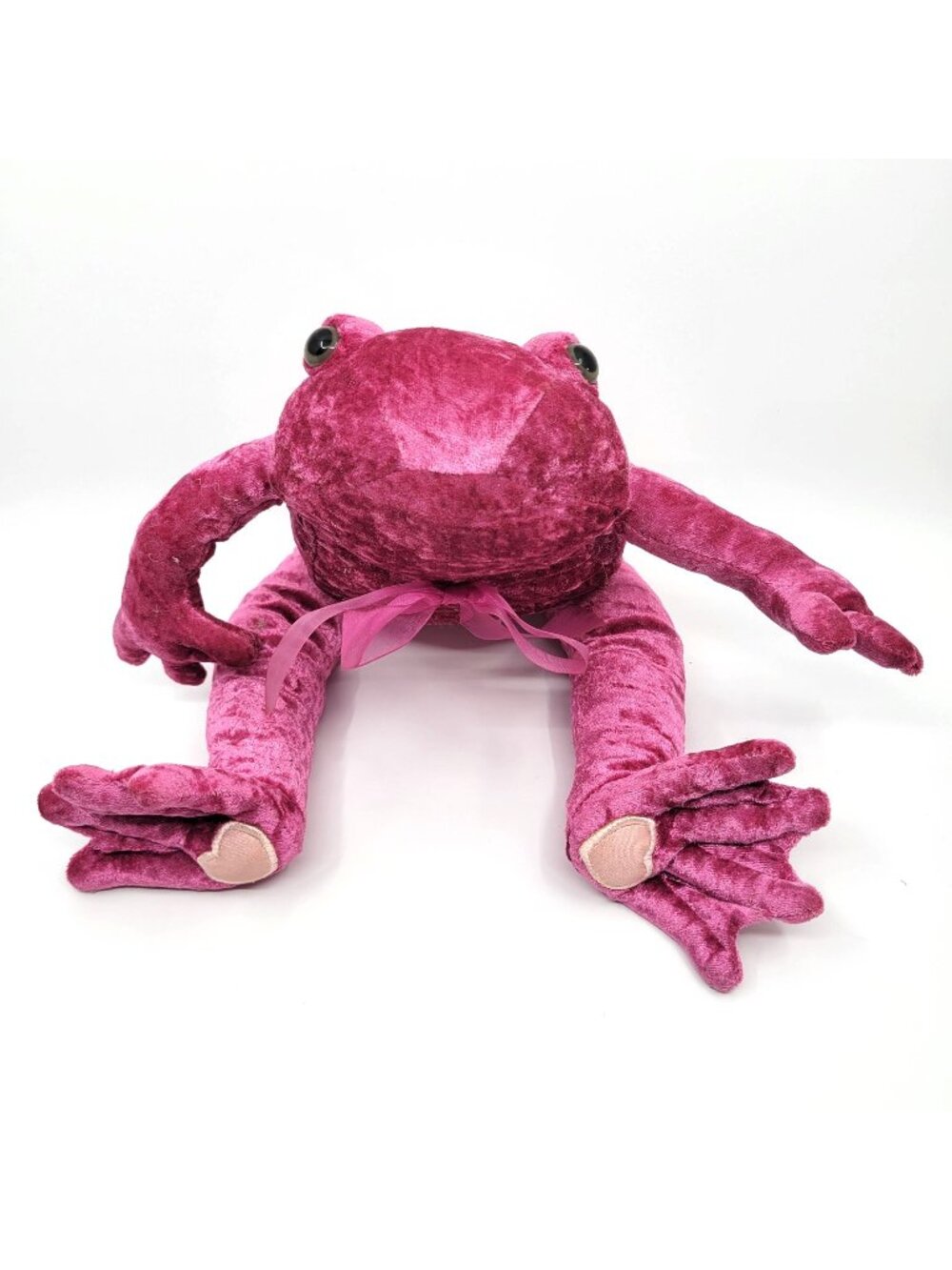 Commonwealth Pink Velvet Frog Plush 17" Valentines Day Hearts Ribbon Bow Stuffed